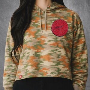 Shiner Bock Magellan Camo Cropped Hoodie | Beer Logo Pullover | Size Large